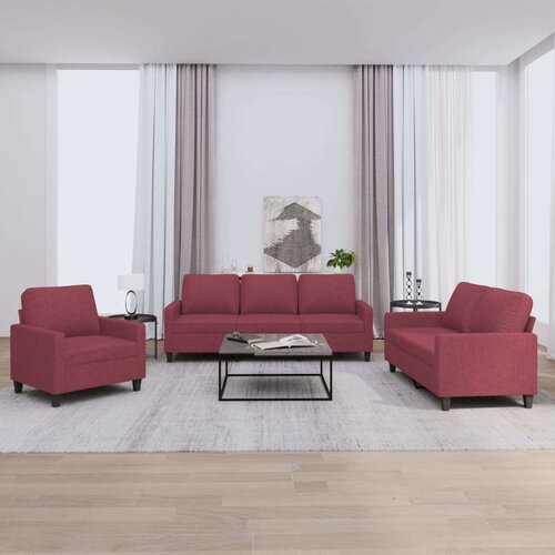  3-dijelni set sofa s jastucima crvena boja vina od tkanine Cene