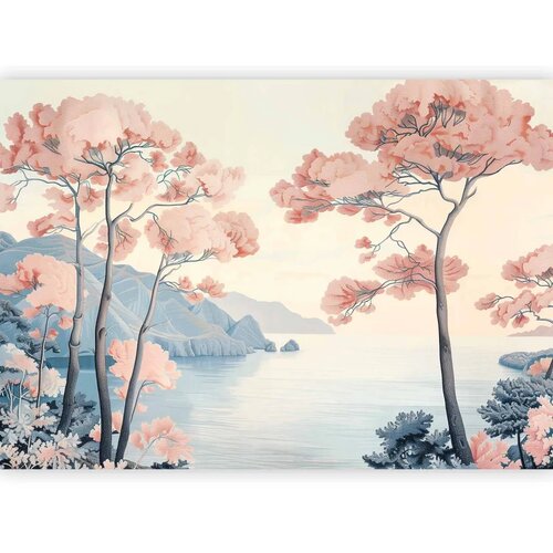  Foto tapeta - Landscape with the Ocean Cliffs and Trees in Delicate Pink Shades 300x210 Premium Slike