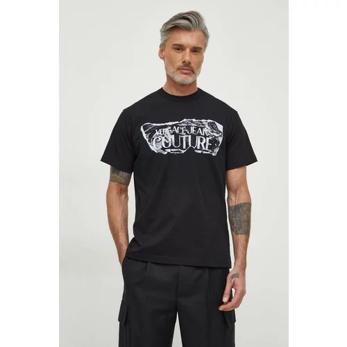 Versace Jeans Couture Pamučna majica za muškarce, boja: crna, s tiskom