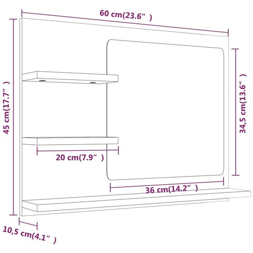  Kupaonsko ogledalo boja dimljenog hrasta 60x10,5x45 cm drveno Slike