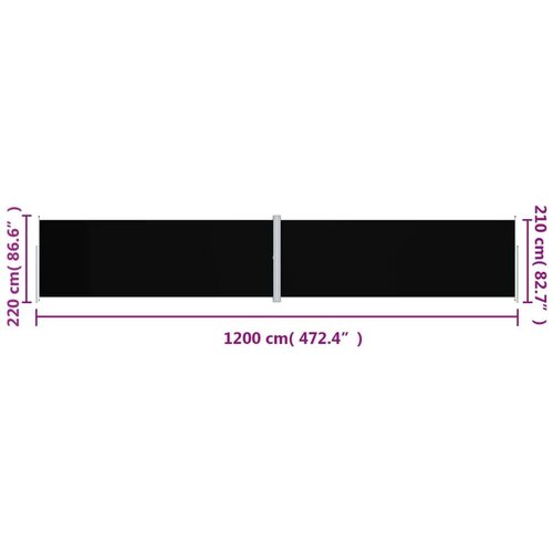 VidaXL Uvlačiva bočna tenda crna 220 x 1200 cm Slike