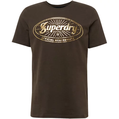 Superdry Majica tamno smeđa / zlatna