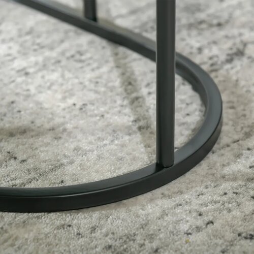  Set od 2 stolića za kavu ovalni i okrugli složivi ​​mramorni izgled MDF metal &amp;Oslash;50 x 50 5V cm crni Slike
