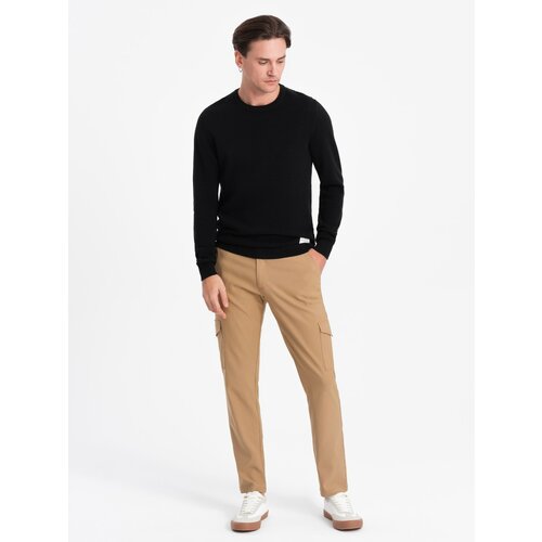 Ombre Men's REGULAR fabric pants with cargo pockets - light brown Slike