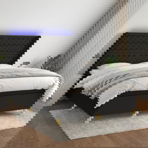 The Living Store Box spring postelja z vzmetnico LED črna 140x200 cm blago - Box Spring Postelja, (21519907) Cene