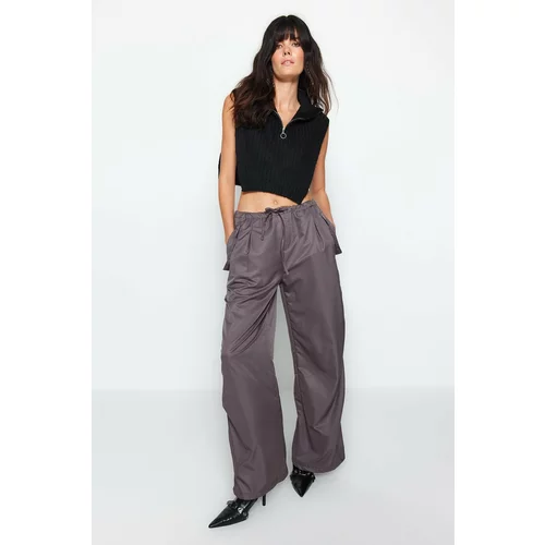 Trendyol Anthracite Woven Parachute Trousers With Tie Detail