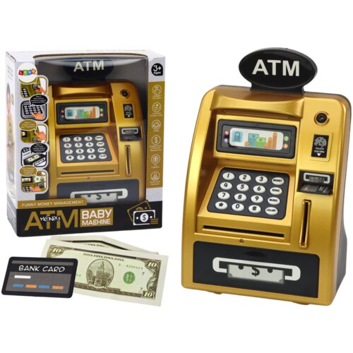 Atm Piggy Bank For Children Learning To Save Gold Black Cene