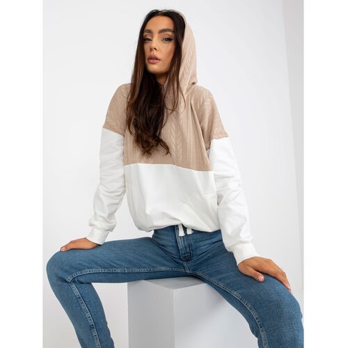 Fashion Hunters RUE PARIS beige and white hoodie with pockets Slike