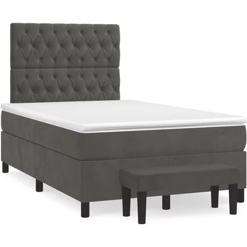 vidaXL Box spring postelja z vzmetnico temno siv 120x190 cm žamet