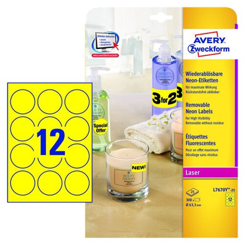 Avery Zweckform Odstranljive neon rumene etikete Ø 63,5 mm Cene