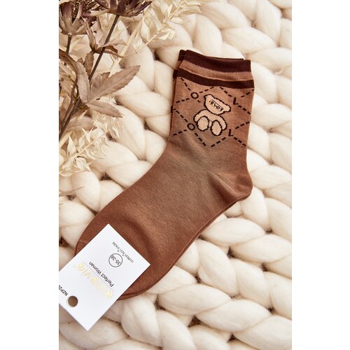 Kesi Brown patterned women's socks with teddy bear Slike