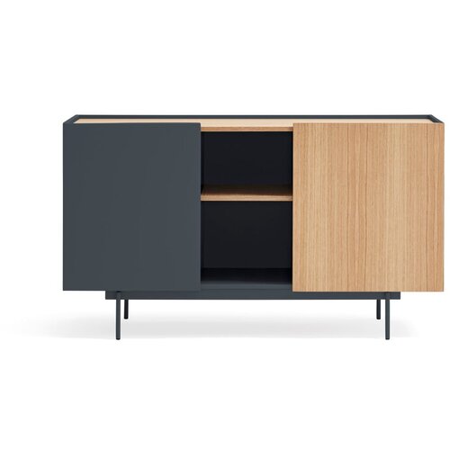 Teulat Antracitno siva/v naravni barvi nizka komoda v hrastovem dekorju 130x78 cm Otto – Cene