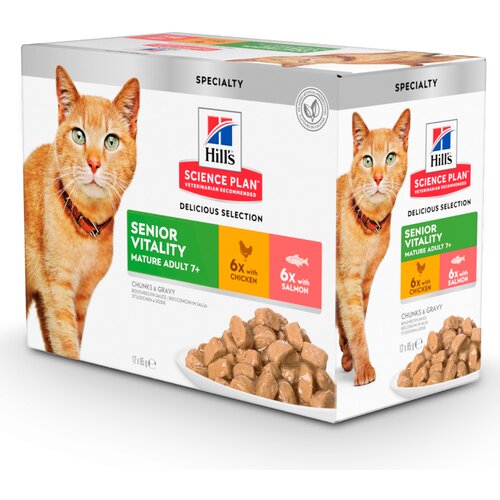 Hill&amp;rsquo;s Science Plan Feline Mature Adult 7+ Senior Vitality - 24 x 85 g (piletina i losos) Slike