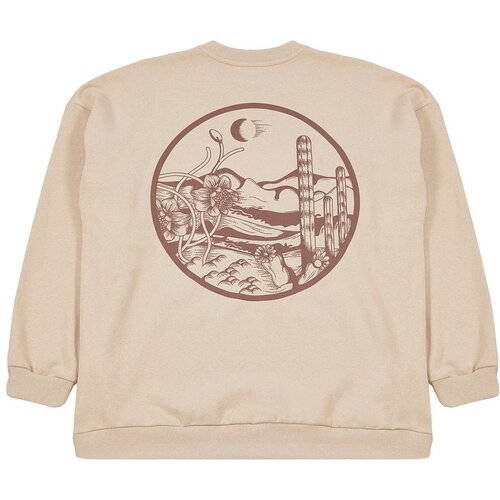 Trendyol Beige Plus Size Oversize/Wide Cut Back Printed Inside Polar Fleece Sweatshirt Slike