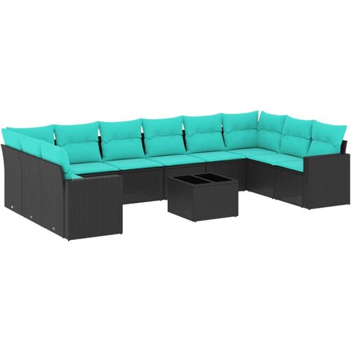  11-dijelni set vrtnih sofa od poliratana s jastucima crni Slike