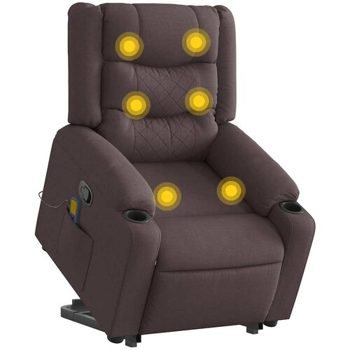 VidaXL Masažni naslonjač na podizanje tamnosmeđi od tkanine Slike