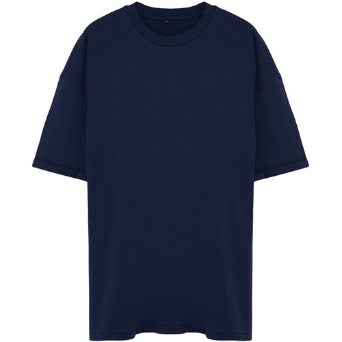 Trendyol Plus Size Basic Navy Men's Oversize/Wide Cut 100% Cotton T-Shirt Cene