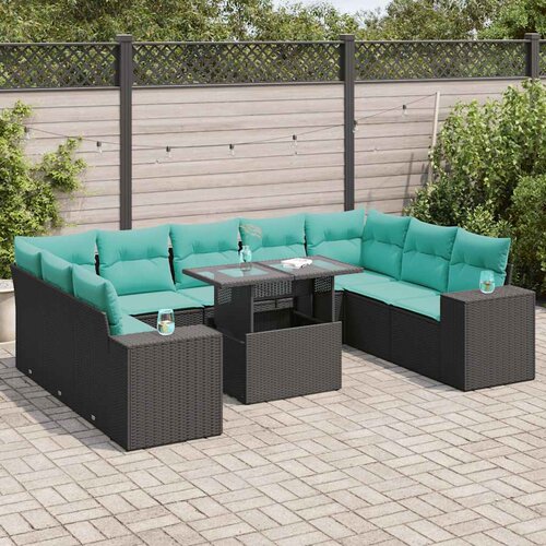  10-dijelni set vrtnih sofa s jastucima crni poliratana bagrem Cijene
