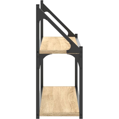  Zidne police 2 razine boja hrasta 80x21x51 cm konstruirano drvo Slike