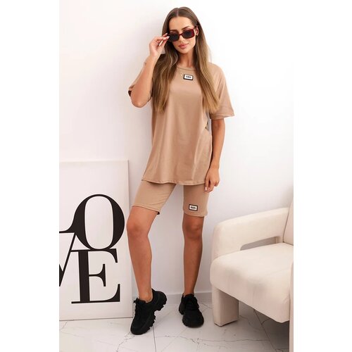 Kesi Włoski Women's cotton set with short sleeves and shorts camel Cene