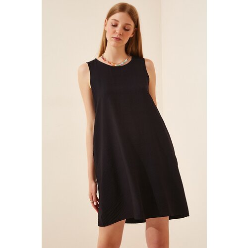  Women's Black Sleeveless Linen Viscose Bell Dress Cene