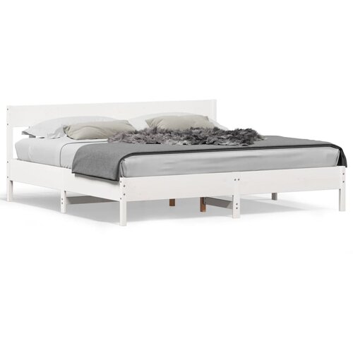  The Living Store Posteljni okvir brez vzmetnice bel 180x200 cm trdna borovina - Posteljni Okvir, (21500045) Slike