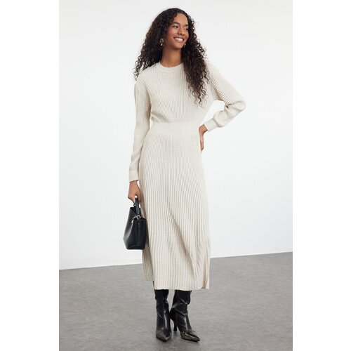 Trendyol Stone Pleated Knitwear Dress Cene
