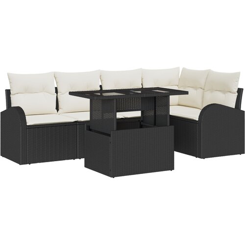 vidaXL set vrtnih sofa od 6 dijelova s jastučićima crni poli ratan, 2-sjedalna vrtna sofa s pohranom i jastučićima crni poli ratan Cijene