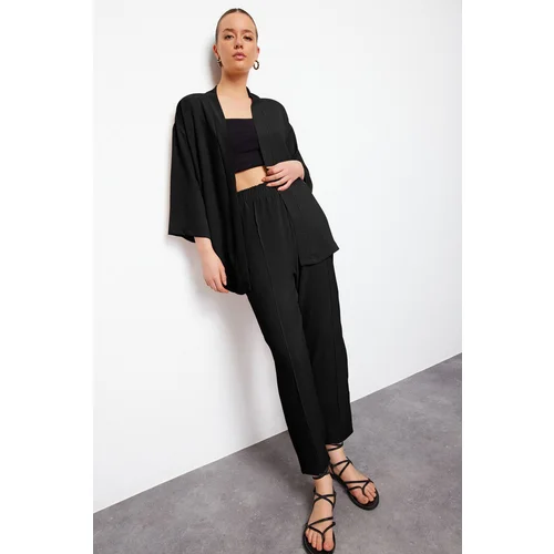 Trendyol Black Woven Kimono Trousers Two Piece Set