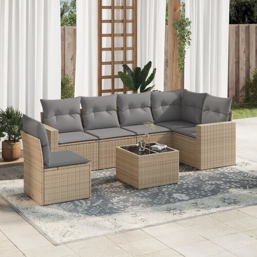 VidaXL 7-dijelni set vrtnih sofa od poliratana s jastucima bež Slike