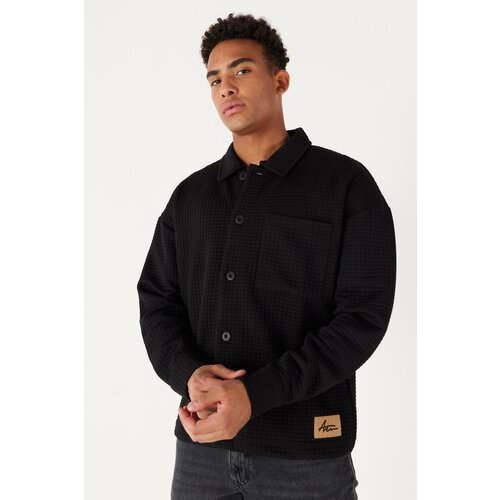 AC&Co / Altınyıldız Classics Men's Black Loose Fit Shirt Collar Patterned Knitted Jacket Slike