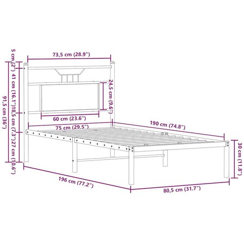 VidaXL Okvir kreveta bez madraca dimljena boja hrasta 75x190 cm drveni Slike