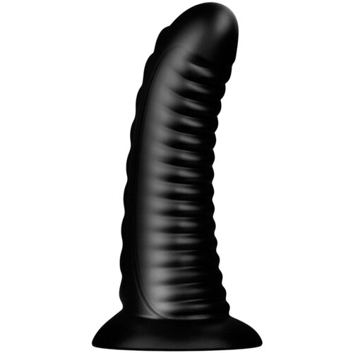 BUTTR Double Ribbed - veliki rebrasti analni čep (crni) - 26 cm Slike