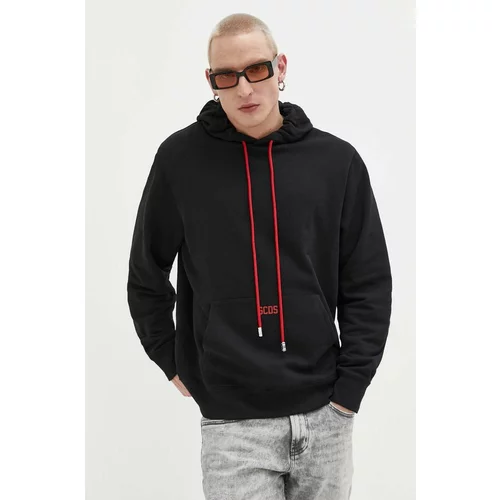 Gcds Bombažen pulover moška, črna barva, s kapuco