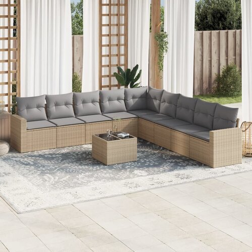 vidaXL 10-dijelni set vrtnih sofa s jastucima bež od poliratana Cijene