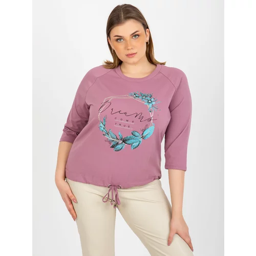 Fashion Hunters Women's T-shirt plus size with 3/4 raglan sleeves - powder pink