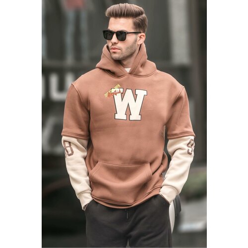 Madmext Brown Embroidered Hooded Sweatshirt 6141 Cene