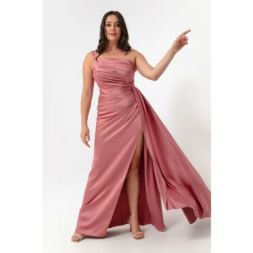 Lafaba Women's Powder One-Shoulder Plus Size Satin Evening Dress & Prom Dress