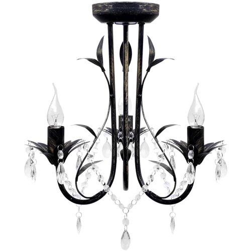  Luster s kristalnim perlama Art Noveau metalni crni 3X E14 svjetiljke Slike