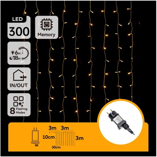 Aigostar LED spoljašnji božićni niz, 300 LED, 8 funkcija, 6x3 m, IP44, topla bela Cene
