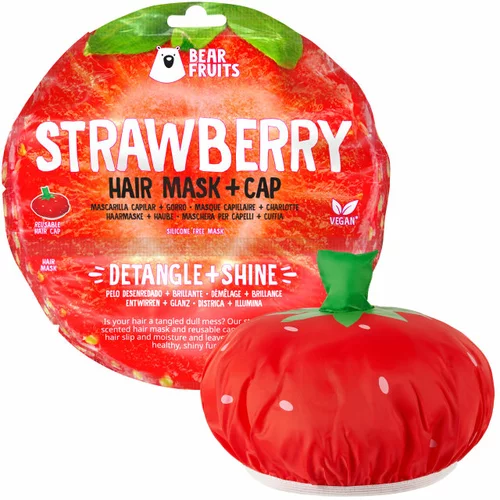 Bear Fruits strawberry maska za raščešljavanje i sjaj kose + kapa za kosu, 20 ml