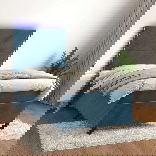  Box spring s madracem LED tamnoplavi 100x200 cm baršun Cene