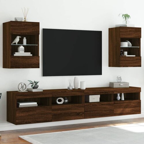  The Living Store Stenske TV omarice z LED 2 kosa rjavi hrast 40x30x60,5 cm - TV Stenska Omarica, (21555982) Cene