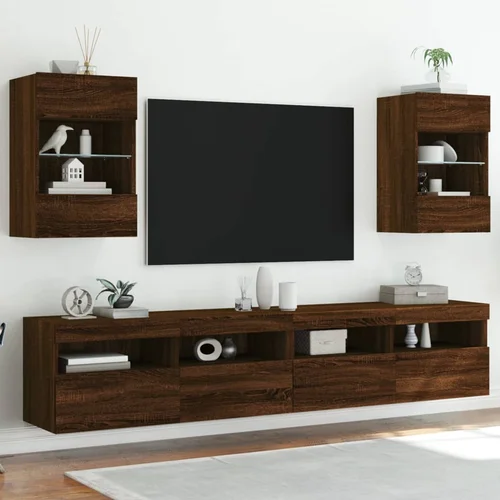  The Living Store Stenske TV omarice z LED 2 kosa rjavi hrast 40x30x60,5 cm - TV Stenska Omarica, (21555982)