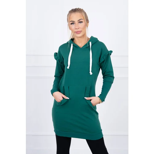 Kesi Dress with decorative ruffles and a hood green