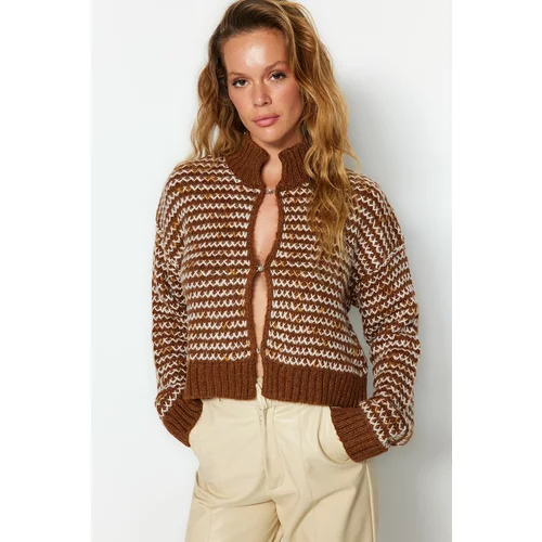 Trendyol Brown Soft Textured Gradient Knitwear Cardigan