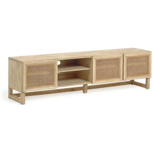Kave Home stalak za TV od punog mindi drveta i furnira od ratana Rexit, 180 x 50 cm Cijene
