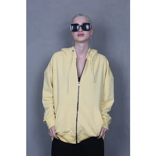 Madmext Yellow Hooded Basic Sweatshirt