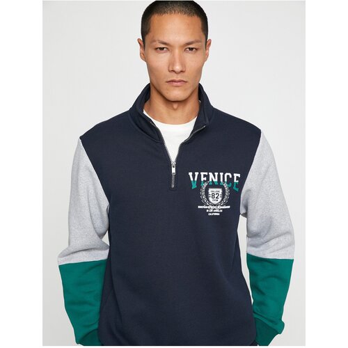Koton College Sweatshirt with a Printed Standing Collar Half-Zip Color Block Slike