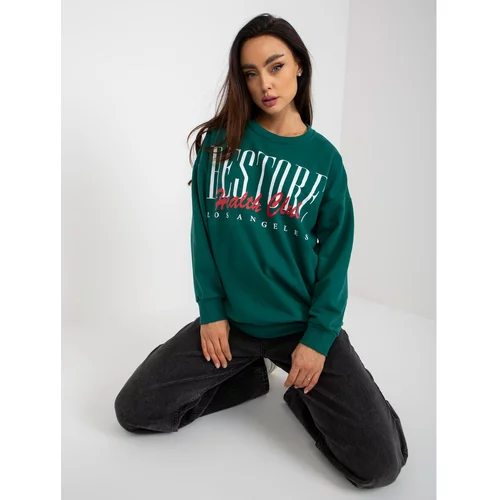 Fashionhunters Dark green printed sweatshirt without a hood